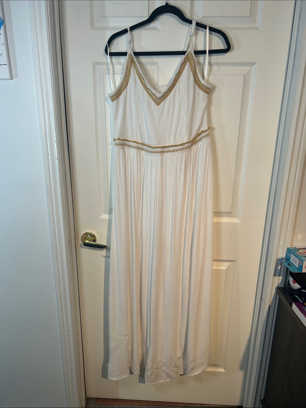 Japna White Maxi Dress with beige Accents size XL